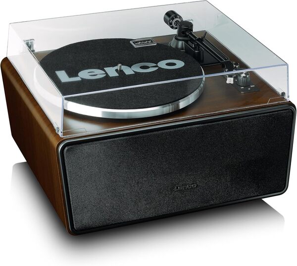 Lenco LS-470WA Platine Vinyle Tout-en-Un avec Haut-Parleurs Intégrés (80W), Bluetooth, Entraînement par Courroie, et Cellule Audio Technica - Finition Noix Élégante