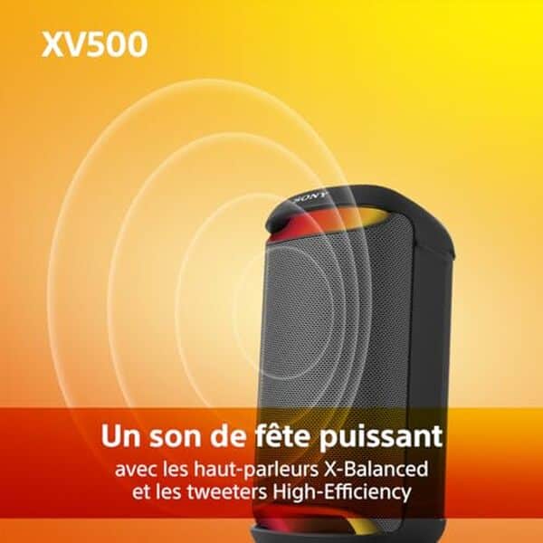 Découvrez l'enceinte Sony SRS-XV500 : un son puissant sans fil grâce à MEGA BASS et une autonomie pour animer vos soirées. Avis complet et caractéristiques.