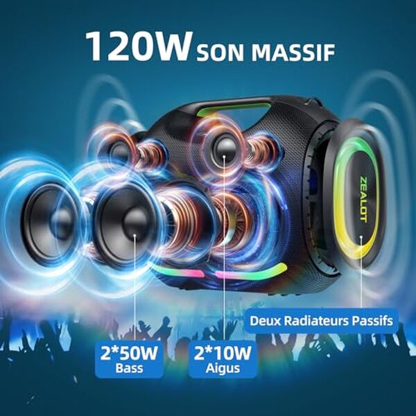 Découvrez notre analyse sur le haut-parleur bluetooth ZEALOT 120W : une autonomie impressionnante et une performance inégalée qui satisferont tous vos besoins audio.