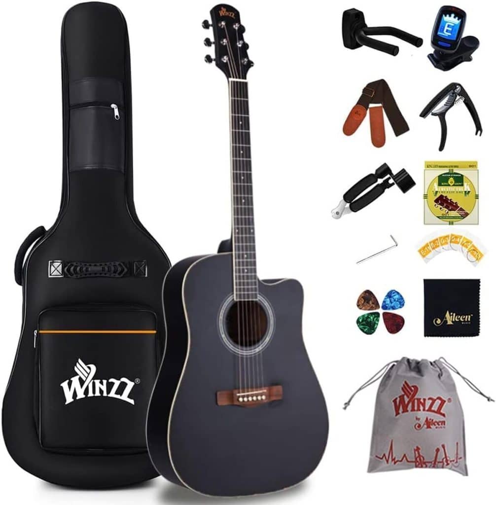 Test guitare acoustique Winzz 41 pouces noir cutaway